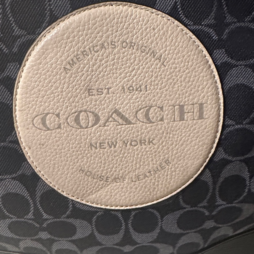Coach Tall Dempsey Carryall Signature Navy and Cream Tote - Picture 2 of 11